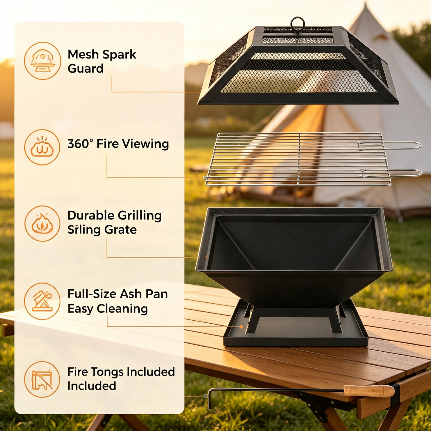2‑in‑1 Outdoor Fire Pit with Grill for Camping Backyard