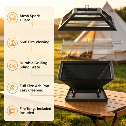 2‑in‑1 Outdoor Fire Pit with Grill for Camping Backyard