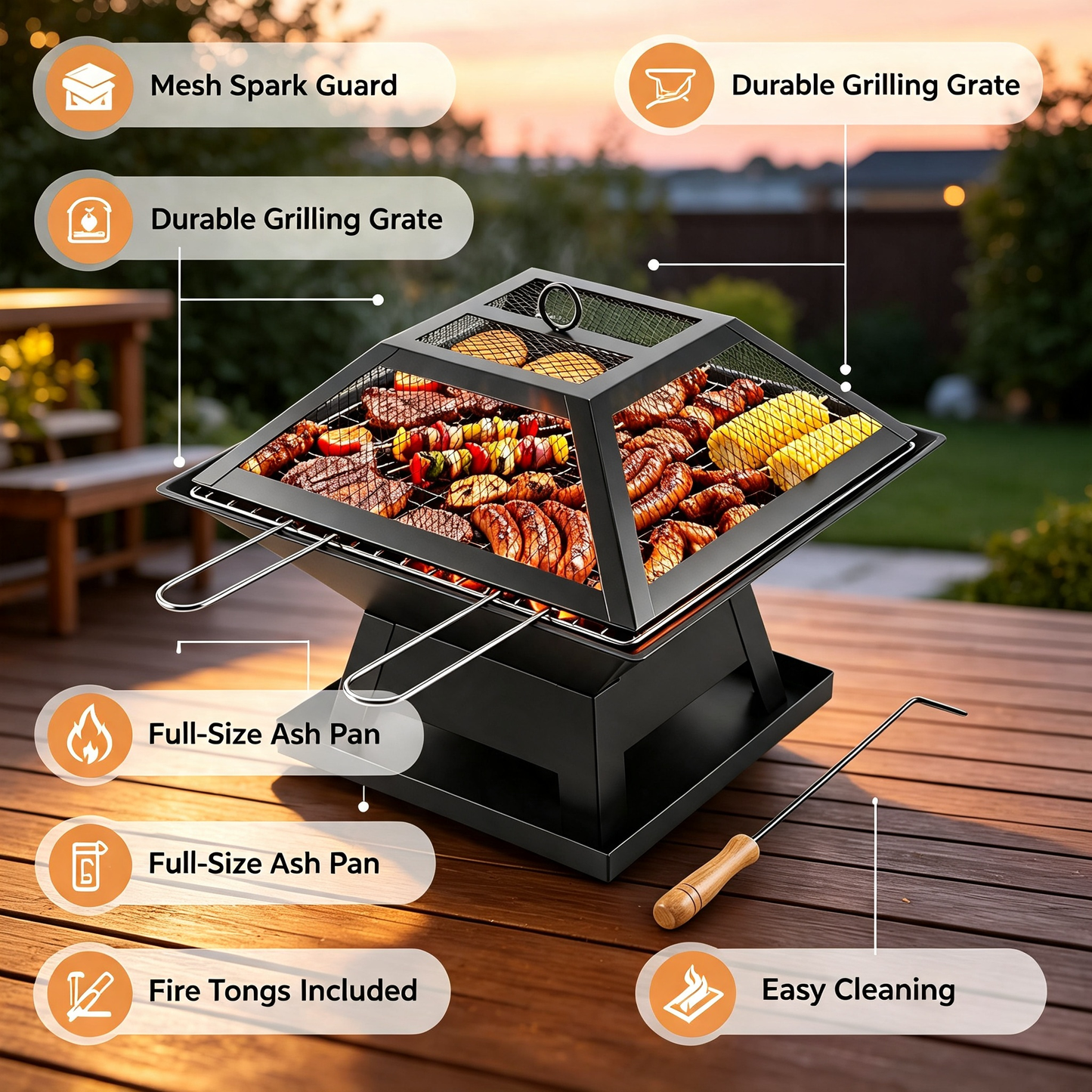 2‑in‑1 Outdoor Fire Pit with Grill for Camping Backyard