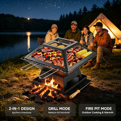 2‑in‑1 Outdoor Fire Pit with Grill for Camping Backyard