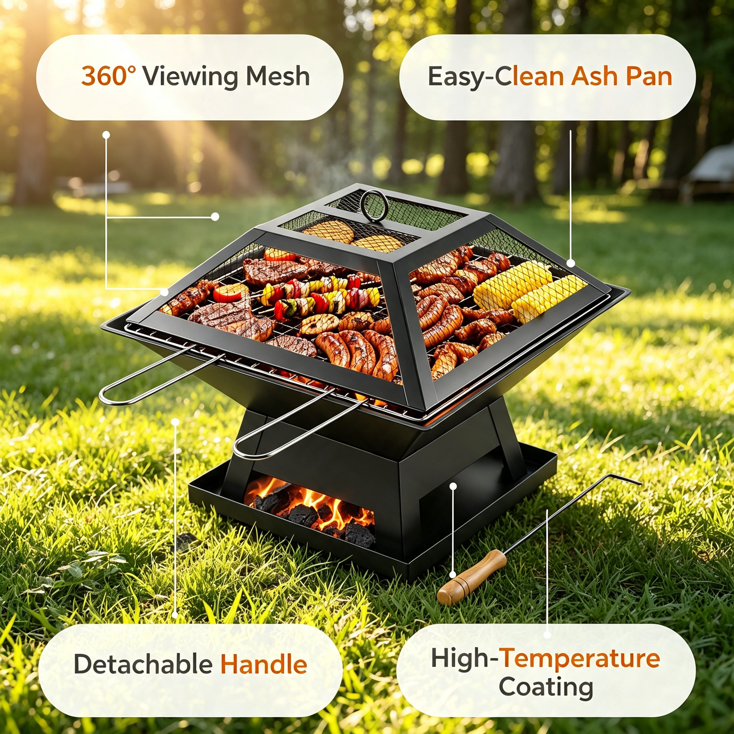 2‑in‑1 Outdoor Fire Pit with Grill for Camping Backyard