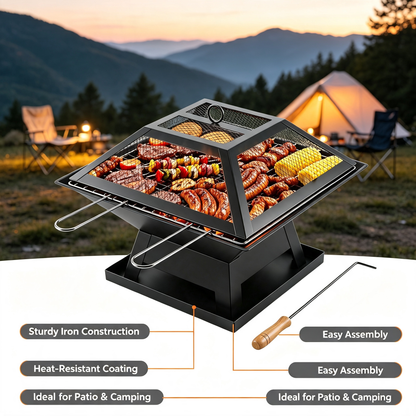 2‑in‑1 Outdoor Fire Pit with Grill for Camping Backyard