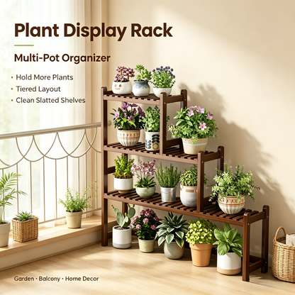 3‑Tier Bamboo Plant Stand, Staggered Plant Display Shelf