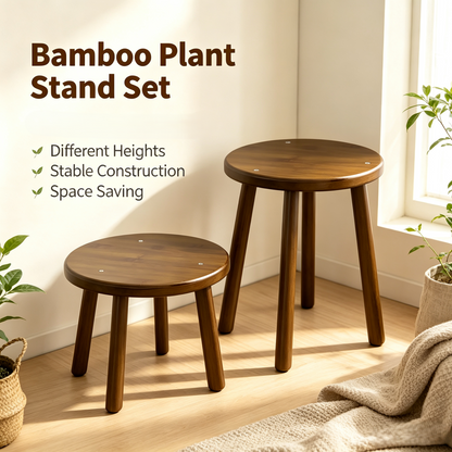 Bamboo Round Plant Riser, Small Elevated Flower Pot Stand