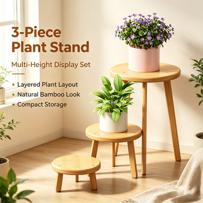 Bamboo Round Plant Riser, Small Elevated Flower Pot Stand