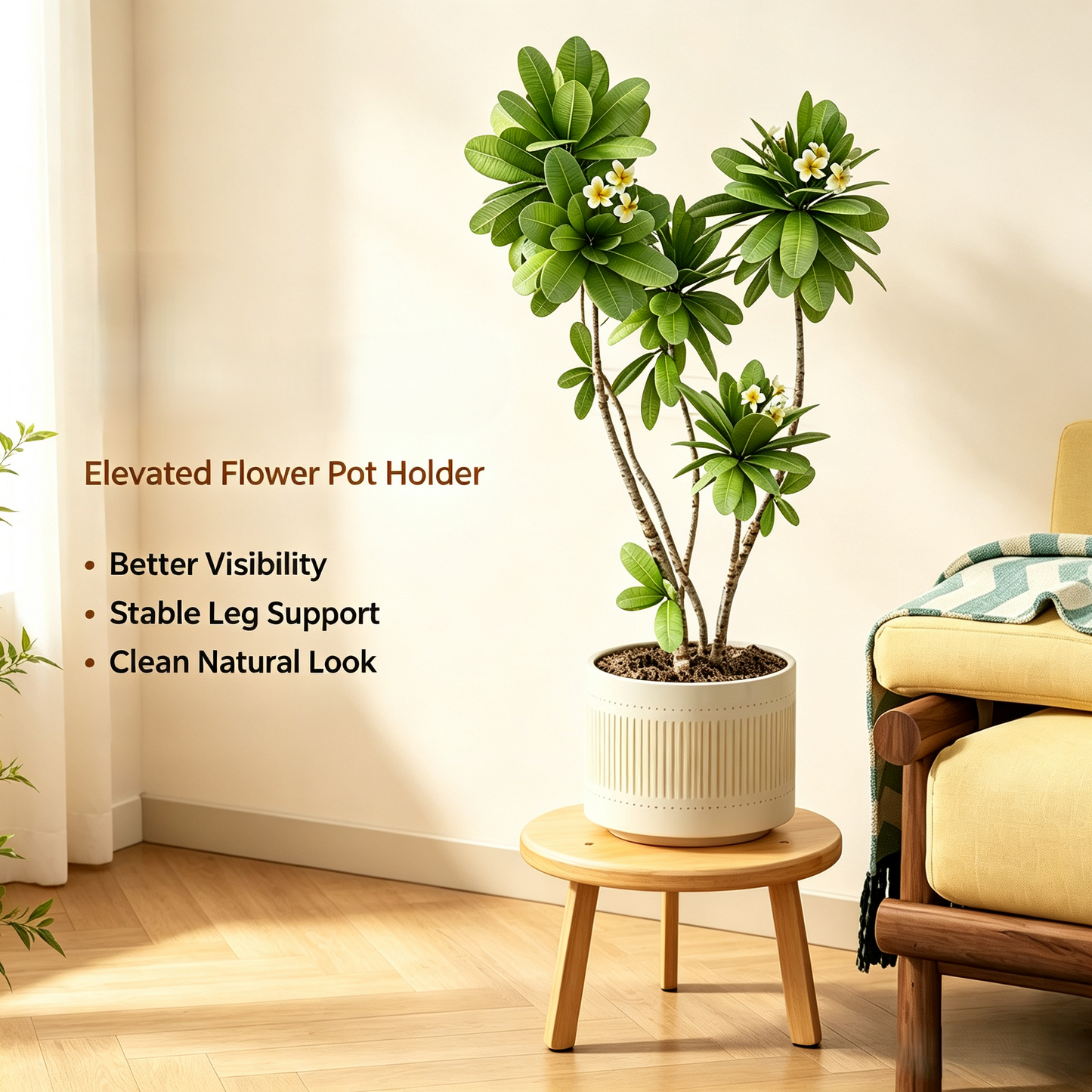 Bamboo Round Plant Riser, Small Elevated Flower Pot Stand