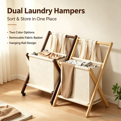 Foldable Rolling Laundry Hamper with Hanging Rail