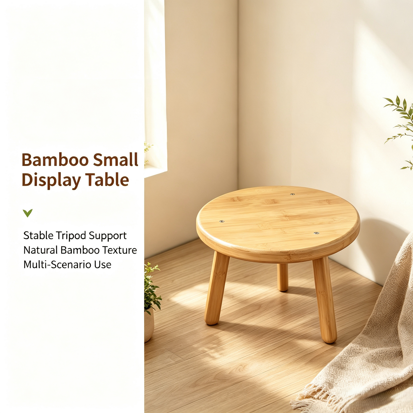 Bamboo Round Plant Riser, Small Elevated Flower Pot Stand