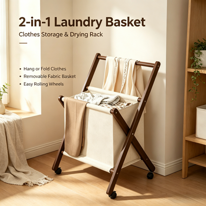 Foldable Rolling Laundry Hamper with Hanging Rail